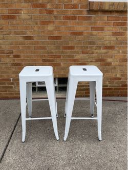 White Industrial Metal Bar Stools – Set of 2