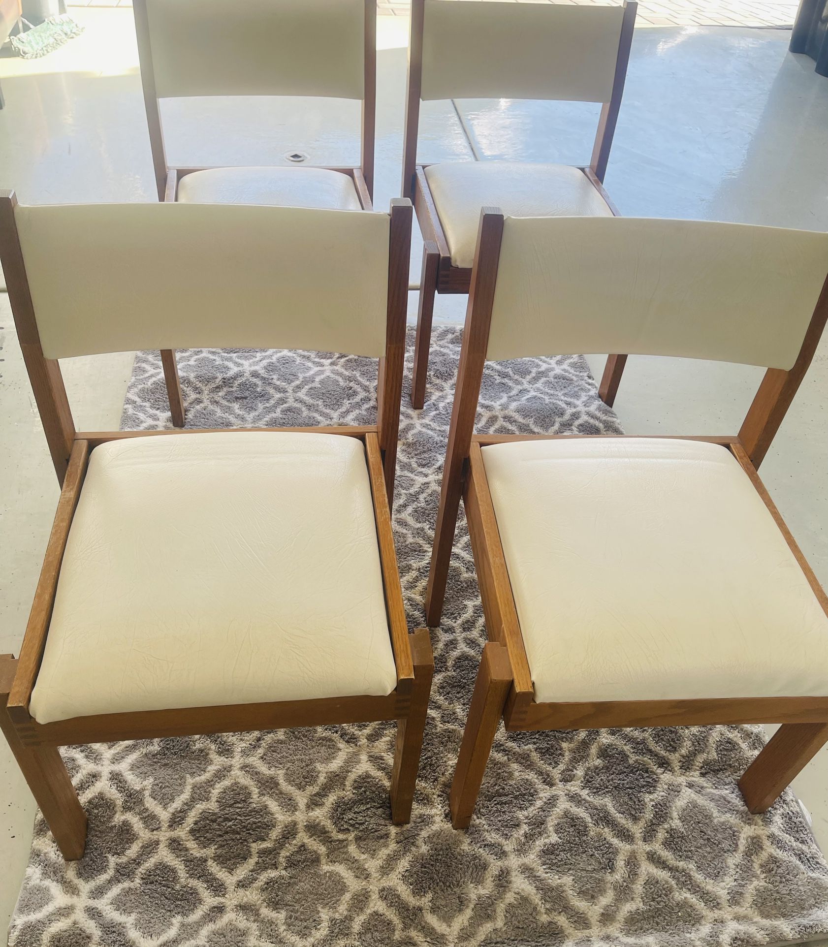 Cream Leather Wooden Chairs 4 