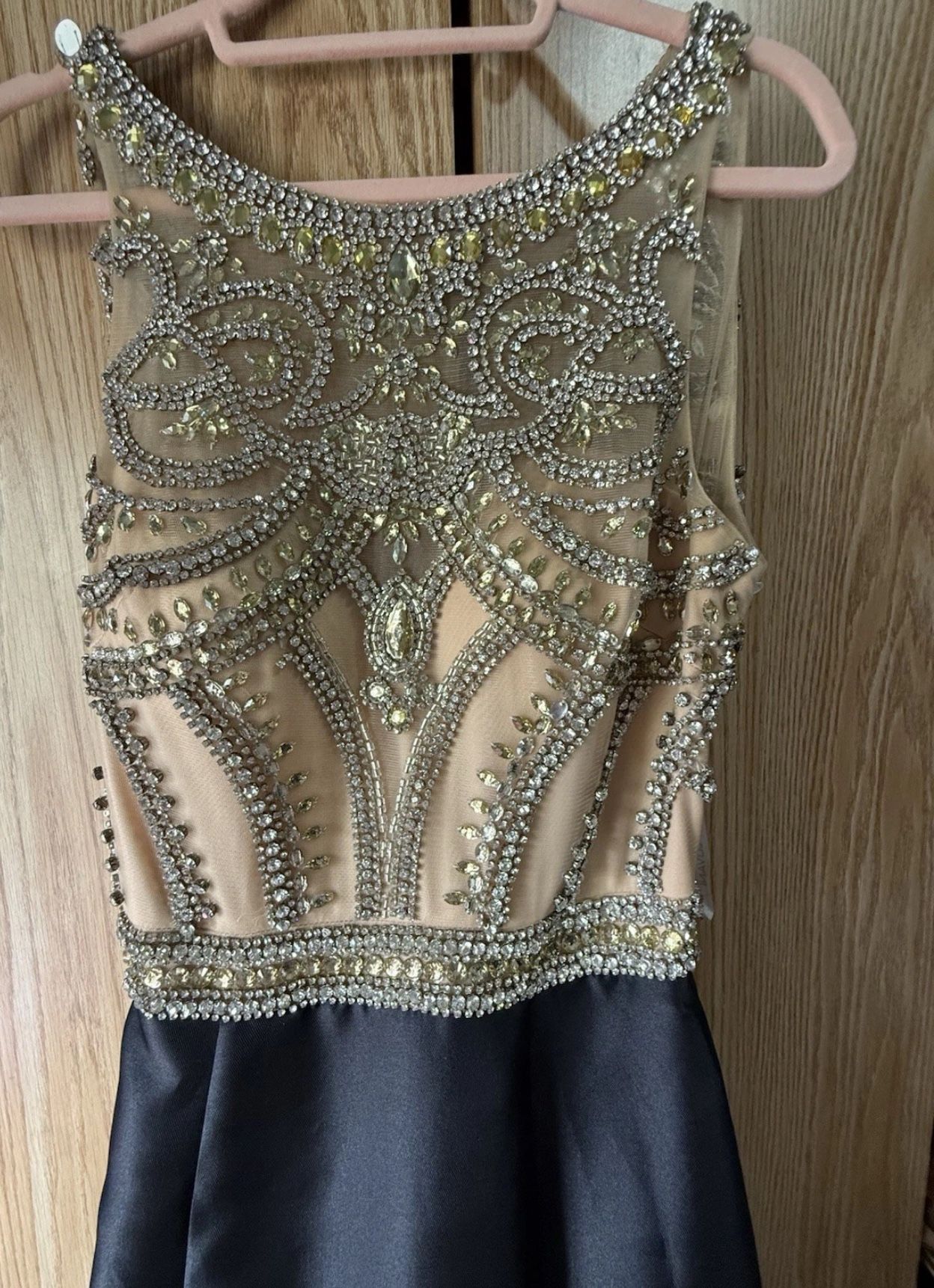 Jovani Mermaid Prom Dress Womens Size 6 Black Nude Illusion Evening Gown Beaded