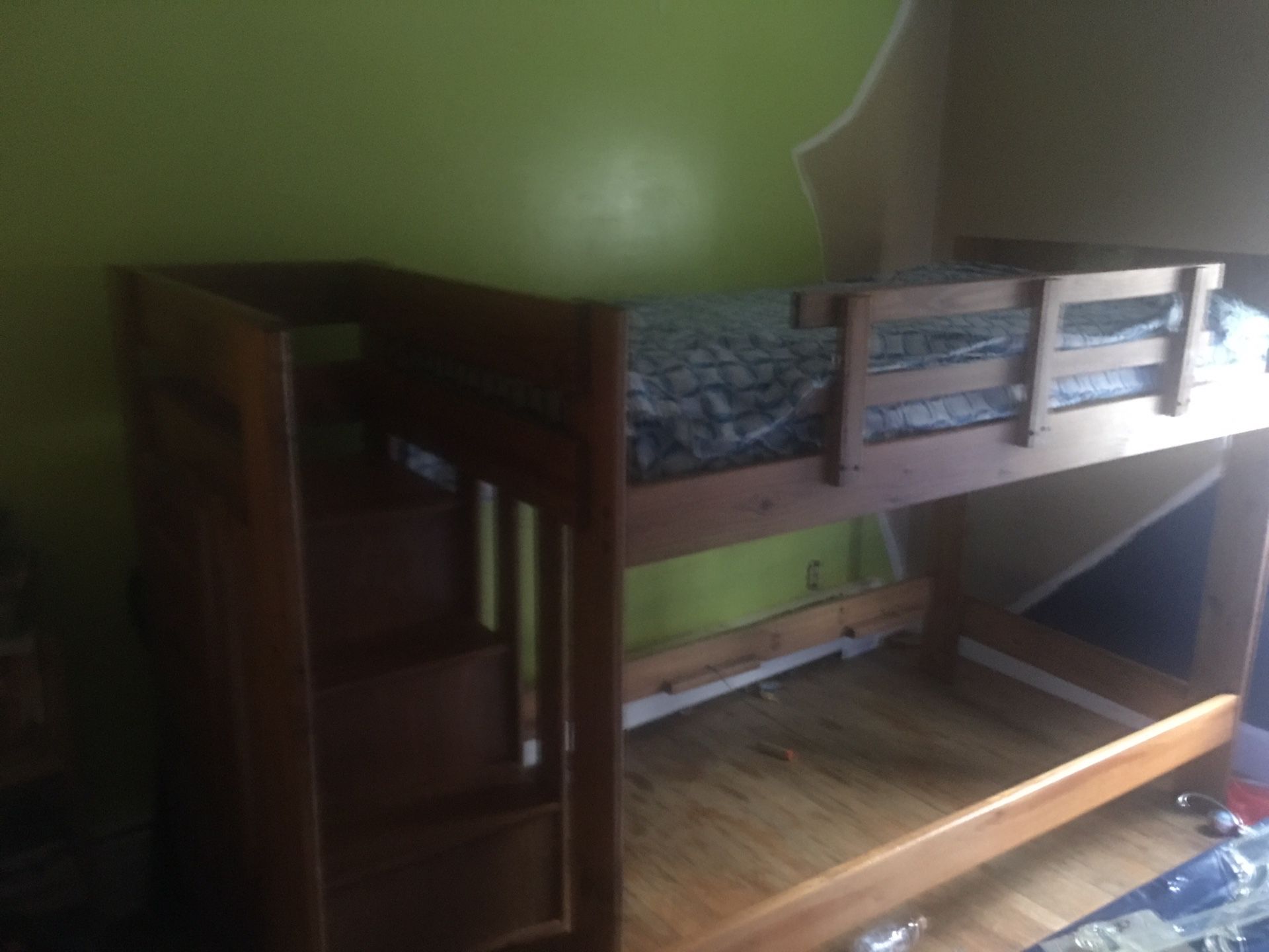 Twin size bunk bed with steps and drawers