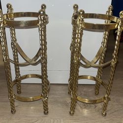 3 Vintage Hollywood Regency Brass-Plated Rope Style Stands