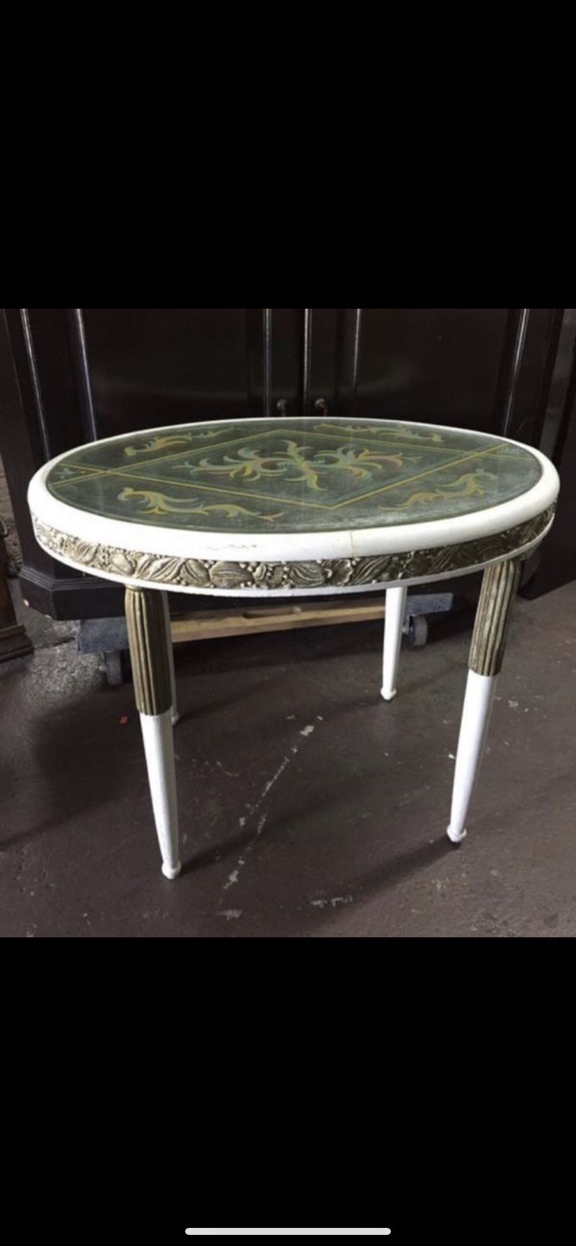 Antique Italian Hand Painted Glass Top End Table