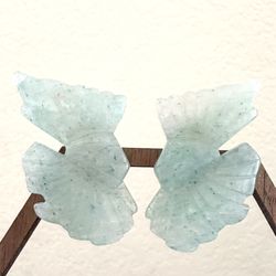 Vintage Hand Carved Jade Ribbon Tied Foliate Leaf Clip On Earrings