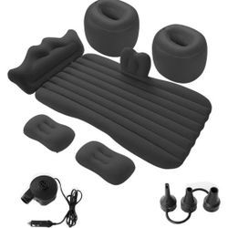 Inflatable Air Mattress Car Bed - Back Seat Sleeping Pad with Backrest - Portable Travel Camping Mattress with Pump - Black