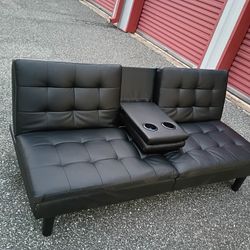 Black Futon Sofa W/ Cup Holder