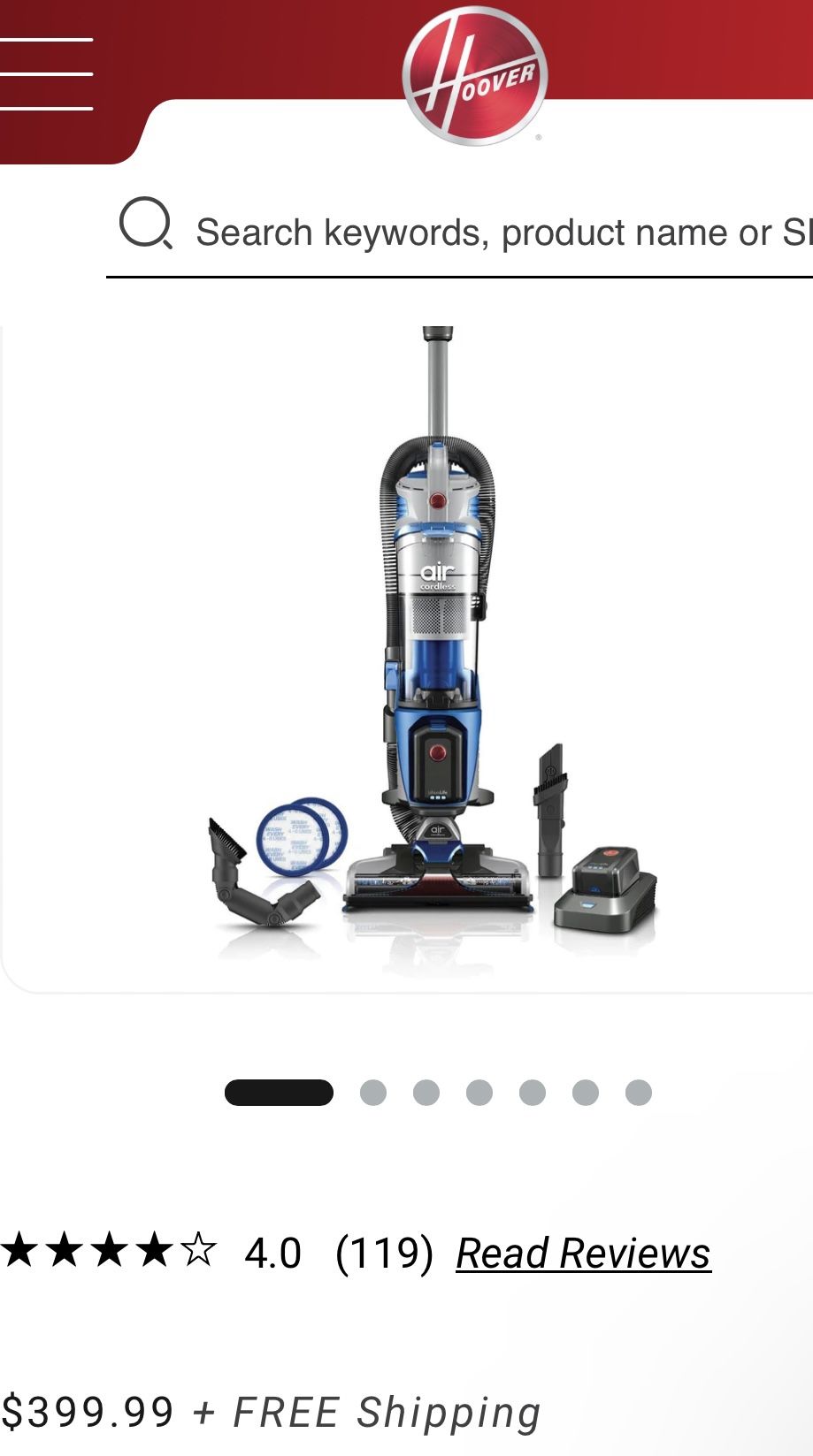 Hoover Air Cordless Lift Deluxe Upright Vacuum