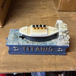 Vintage Reproduction Cast Iron Mechanical “Titanic” Coin Bank