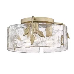 Golden Lighting Calla 15" White Gold and Hammered Water Glass Flush Mount