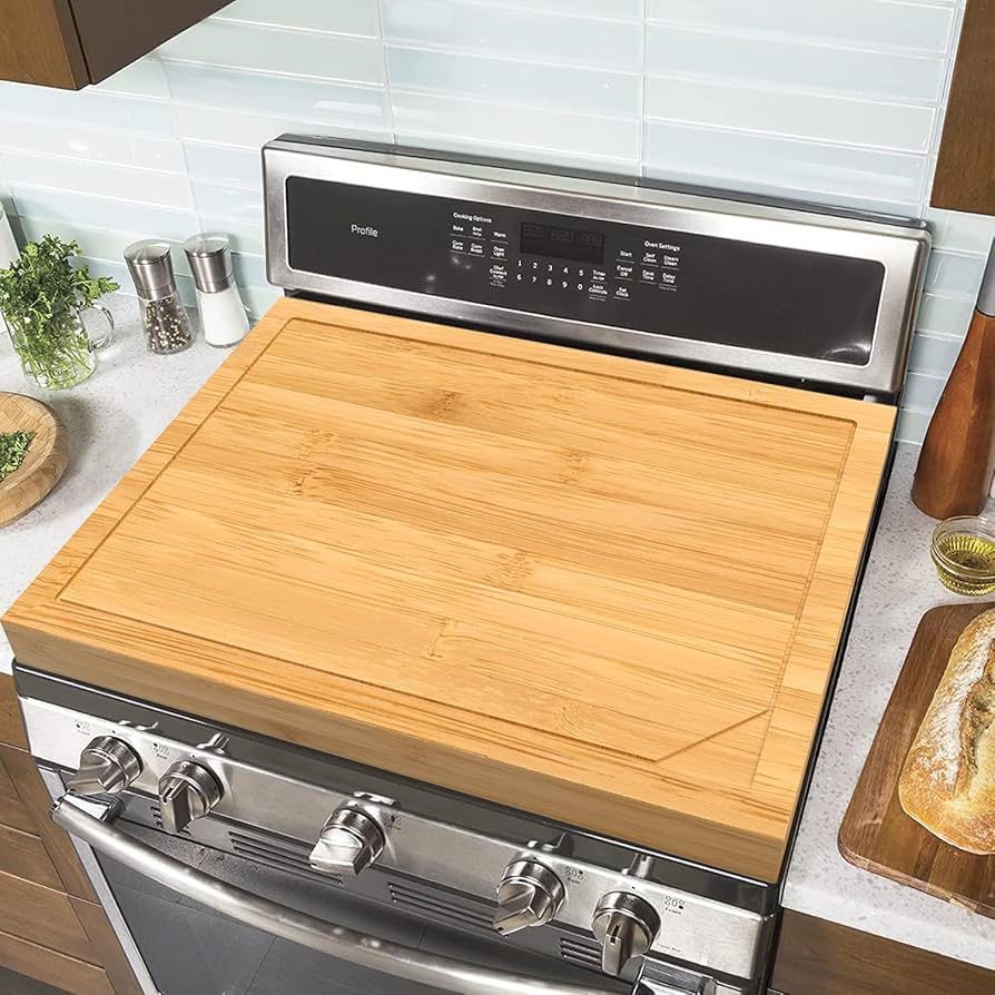 Stove Cover Board for Gas Stovetop - 30" x 22" Noodle Board Electric Stove Cover for RV Stove Top, Extra Countertop Space for Kitchen Stovetop (Bamboo