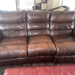 Brown Faux Leather Couch  And Chair 