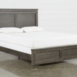 Queen Wood Bed Frame, Mattress, And Box Spring