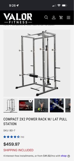 Valor Fitness Compact 2x2 Power Rack with Lat Pull Station