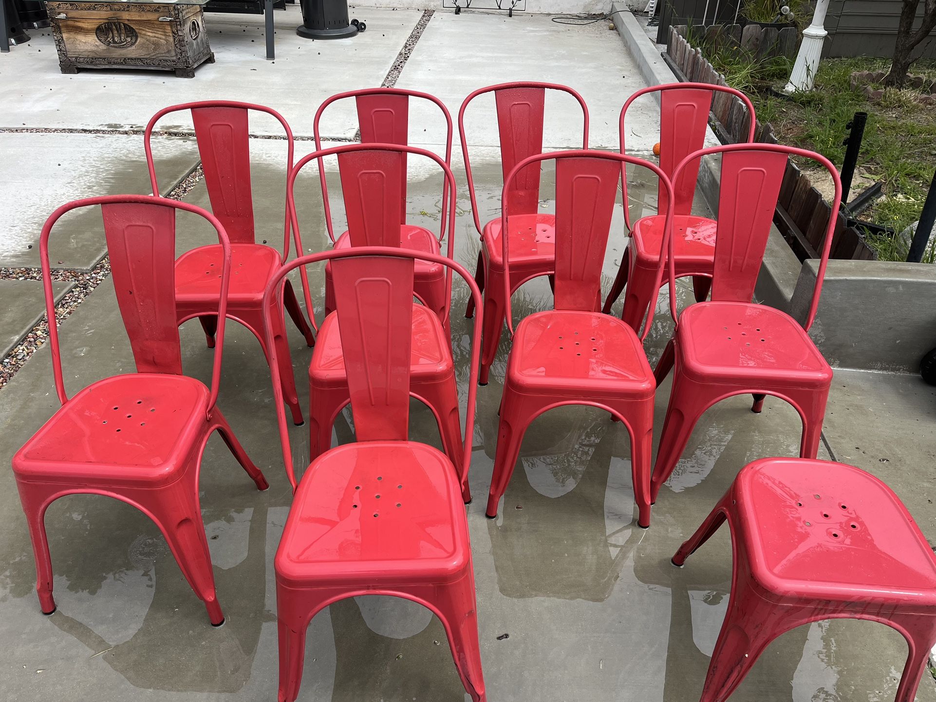 Red metal chairs