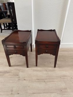 Night stand table with 2 drawers / solid wood / both for $500 / 20” tall / 21” deep / 14” wide