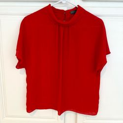 Vince Camuto Womens S Blouse Red Short Sleeve Mock Neck Dolman Sleeves Elegant