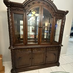 Solid Wood Ornate China Cabinet / Hutch – Excellent Condition