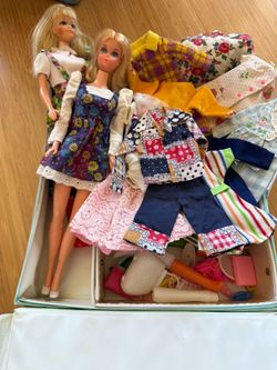 1960s 1970s Barbie doll lot. Dolls, case, clothing