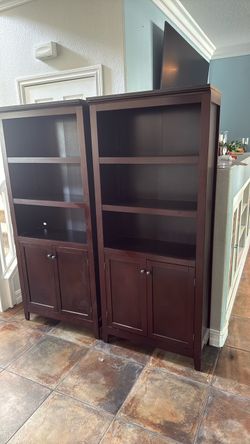 Dark Cherry Bookcase with Cabinet Base – Set of 2