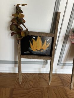 Old Tobacco Stick Ladders With Hand Painted Pumpkin, Fireside And Acorn By Local Artist