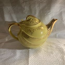 Tea Pot Pretty Yellow Hall with Gold Trim