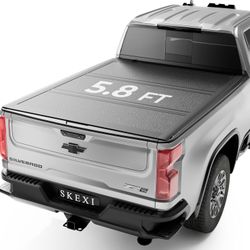 SKEXI FRP Hard Tri Fold Tonneau Cover for Chevy Silverado/GMC Sierra 1500 5.8ft Bed 19-25, Low Profile Truck Bed Cover Heavy Duty Aluminum Hard Foldin