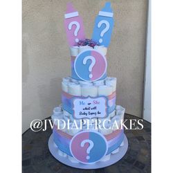 Three Tier Gender Reveal Diaper Cake 