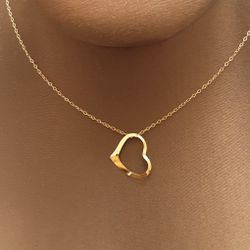 Solid 14 Kt Yellow Gold Open Heart Necklace