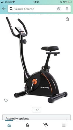 Upright Exercise Bike Stationary Bike with Adjustable Cushion Seat and Magnetic Resistance Pulse Monitor Transport Wheels and Tablet Holder