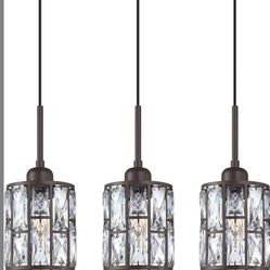 3 Pack 1 Light Crystal Modern Concise Pendant Ceiling Light Fixture,6.3" Crystal Plate Metal Shade Oil Rubbed Bronze Finish 