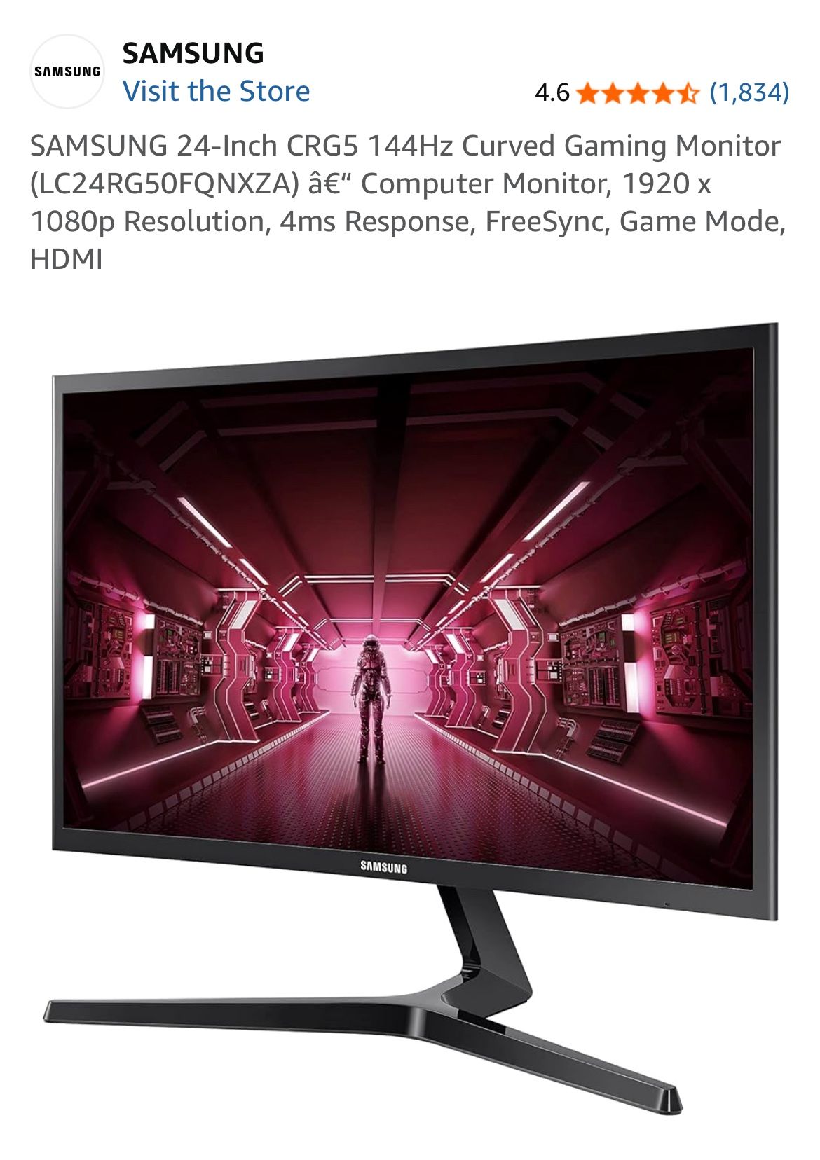 SAMSUNG 24-Inch CRG5 144Hz Curved Gaming Monitor