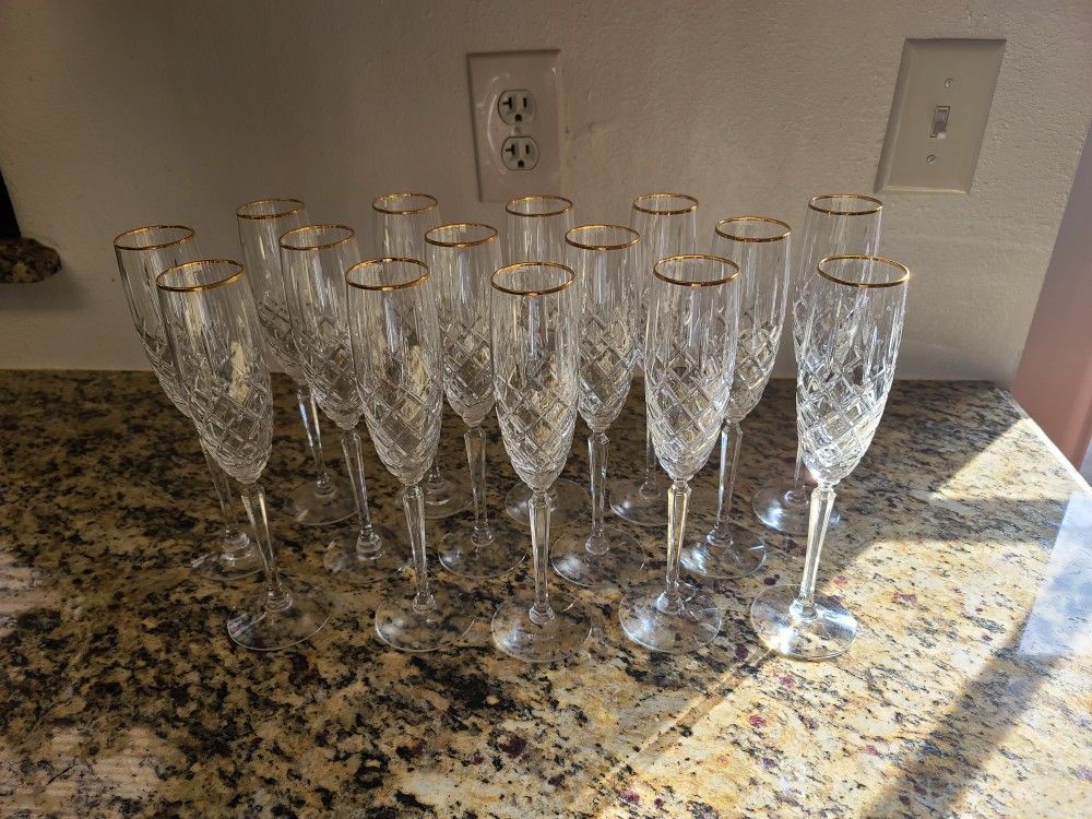 Gorham Crystal Champagne Flutes Gold Rimmed $9 Each Or All 15 For $100