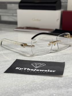 Cartier White Buffs Clear Diamond Cut Lenses Gold 