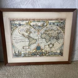 Antique Framed Atlas World Map "Nova Totius Terrarum Orbis Hydrographica Tabula" - 24x20