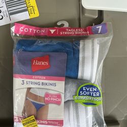 Hanes Cotton Tagless Size 7 -3 Pack Tagless String Bikinis