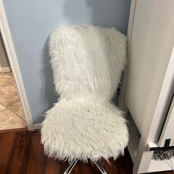 Armless Office Chair White  Faux Fur Microfiber 