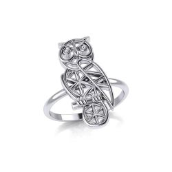 Owl Flower of Life Sterling Silver Ring, sizes 6 & 7