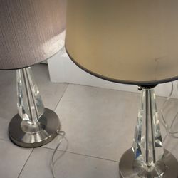 Pair of Modern Crystal Table Lamps with Shades (Set of 2) – Works Great OBO