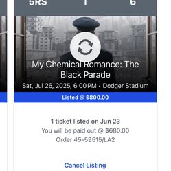 two my chemical romance pit seat tickets dodger stadium 