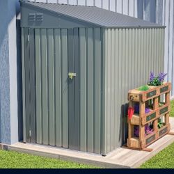 4x7 Foot Lean-To Shed in Olive grey, Heavy-Duty Steel Outdoor Storage for Garden Tools & Bicycles, Maximize Your Backyard & Patio Space with All-Weath