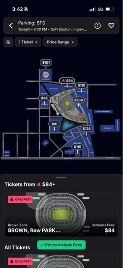BTS Sofi parking ticket for concert
