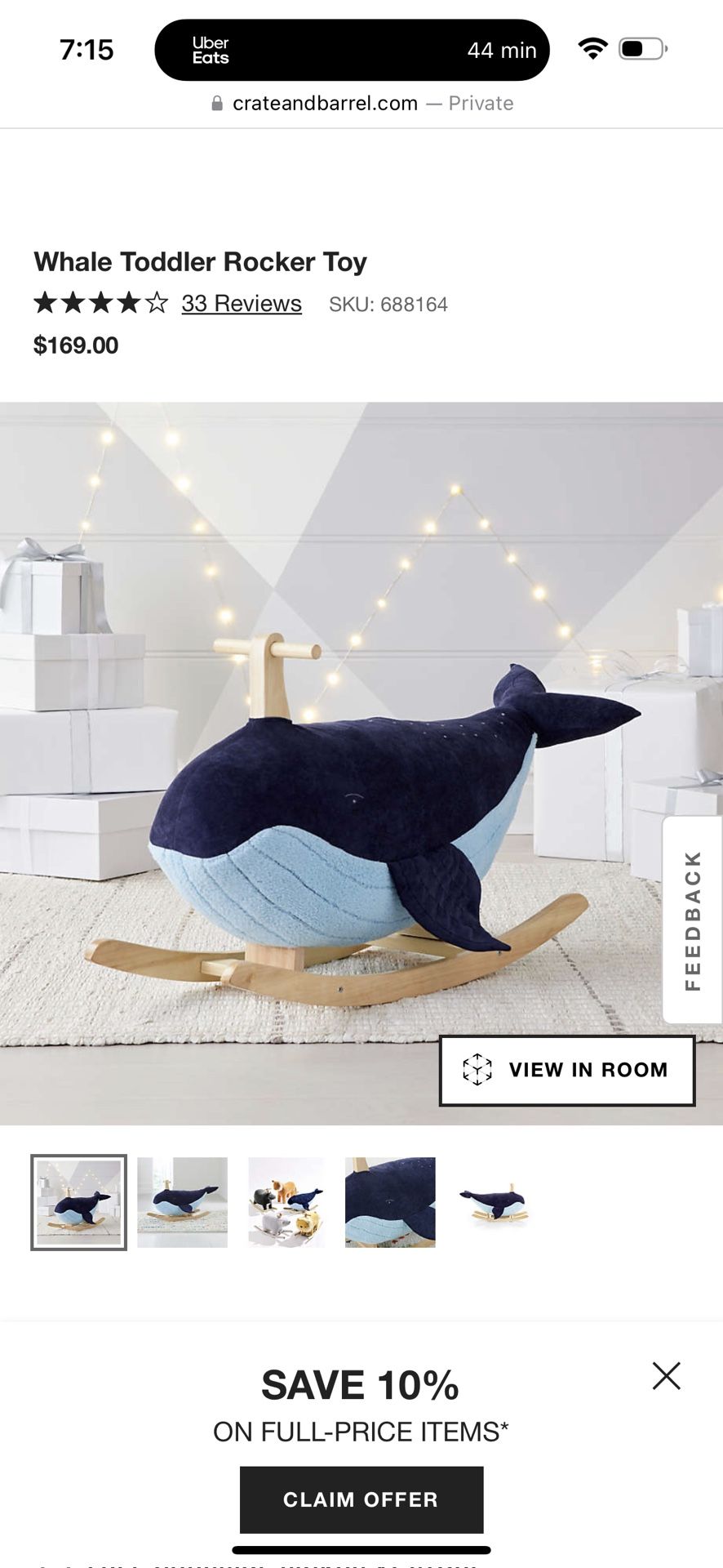 Crate and barrel whale rocker sale