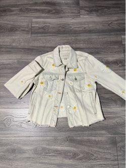 BLANKNYC Trucker Women’s White Floral Daisy Embroidered Button Jacket M