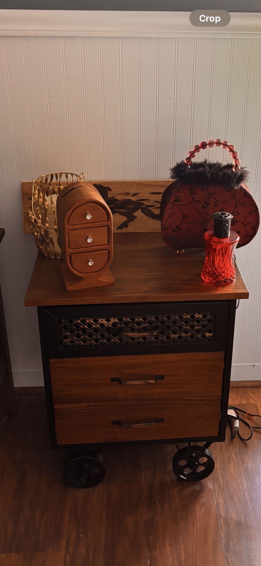 NEW Rolling Side Table With 3 Drawers