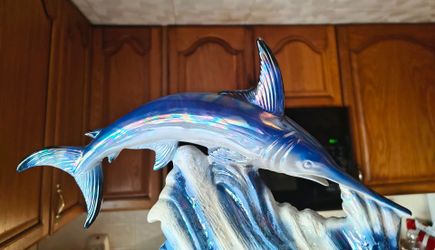 Iridescent blue sword fish sculpture