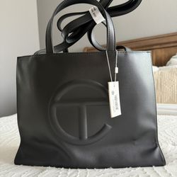 Telfar Black Medium Shopping Tote with Embossed Logo