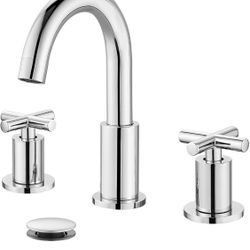 gotonovo 3 Hole Bathroom Faucet 8 inch Widespread Sink Vanity Faucet for Bathroom Sink 2 Cross Handle Deck Mount Basin with Pop Up Drain 360° Swivel S