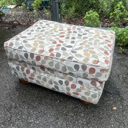 Leaf Fabric Ottoman Beige Colorful 