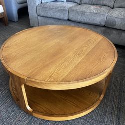 Round Coffee Table with Warm Brown Finish, New
