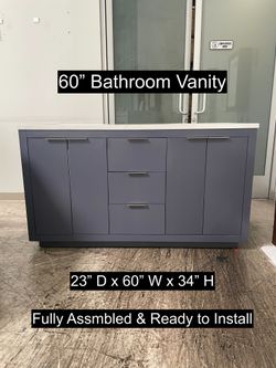60" Bathroom Vanity with Engineered Marble Countertop & Solid Wood & Plywood Cabinet #3437