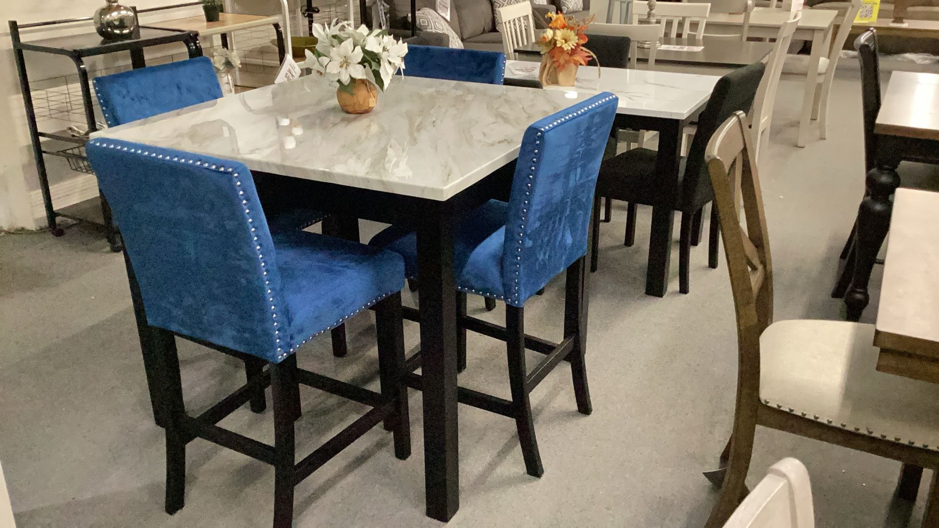 Blue Chairs Dining Table Set
